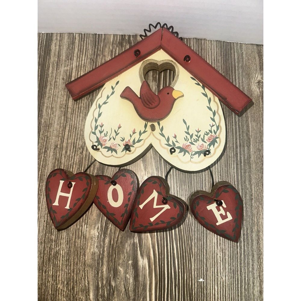Cottage Core Red Bird HOME Hanging Wooden Sign